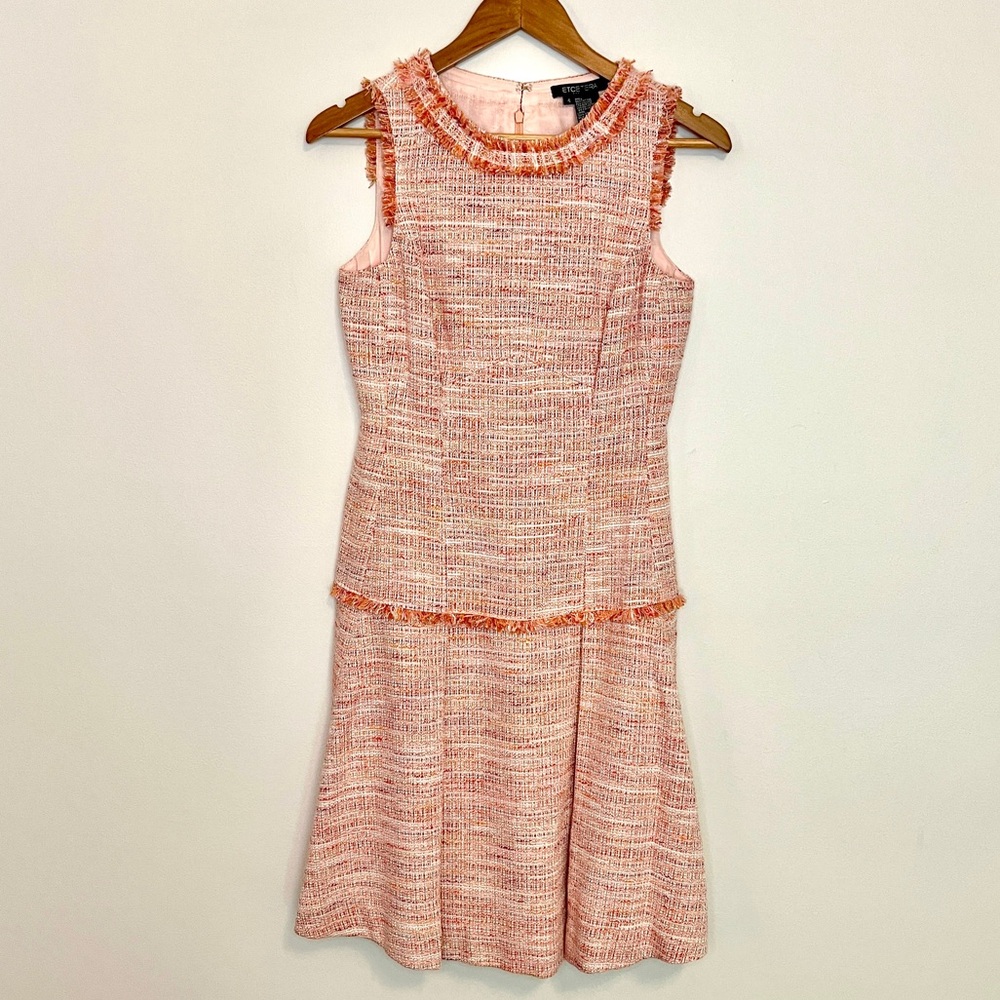 Etcetera Tweed Peach Drop Waist Dress